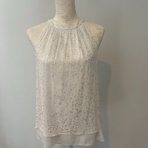 Diane Von Furstenberg White and Silver Silk, Sleeveless Blouse - Size 4